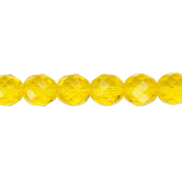 Bead, Czech fire-polished glass, yellow, 8mm faceted round. Sold per pkg of 600 (1/2 mass). image number 0