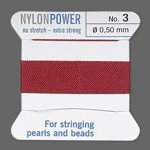Thread, Griffin, nylon, garnet red, size #3. Sold per 2-meter card (approximately 78 inches).