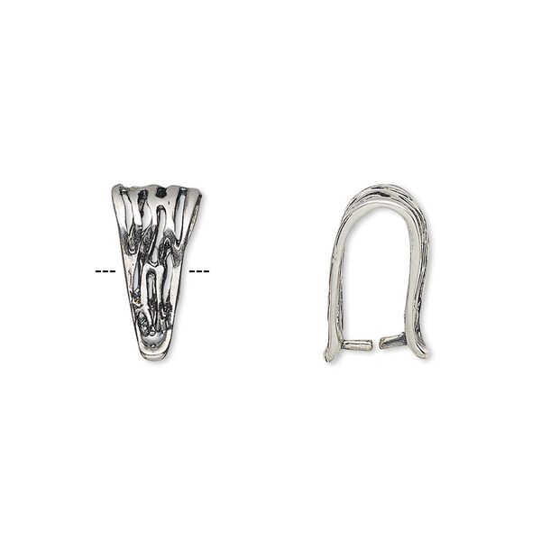 Bail, ice-pick, antique silver-plated brass, 14.5x7.5mm fancy triangle, 11mm grip length. Sold individually. image number 0