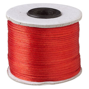 Cord, Satinique™, satin, red, 1mm. Sold per 200-foot spool.