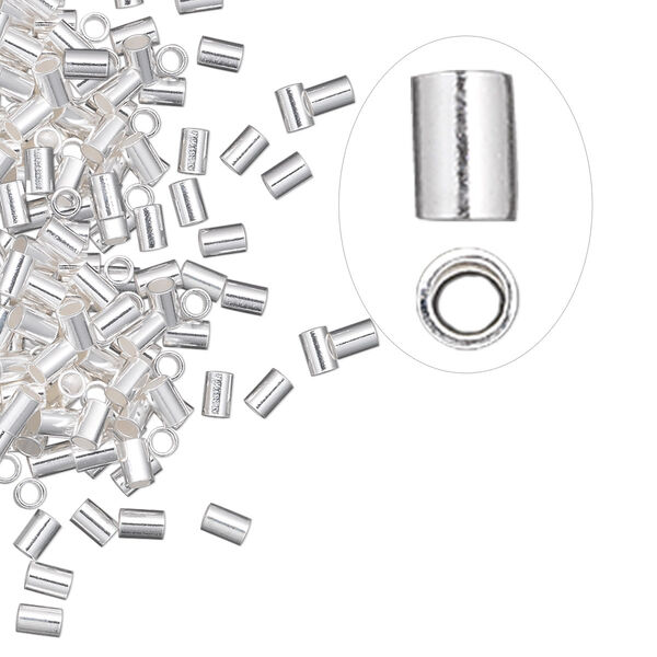 Crimp, sterling silver, 3x2mm cut tube, 1.3mm inside diameter. Sold per pkg of 100. image number 0