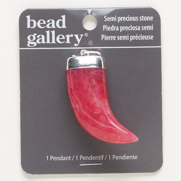 Pendant, agate (dyed), magenta, 43x19mm-50x23mm talon, Mohs hardness 6-1/2 to 7. Sold individually. image number 0