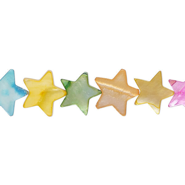 Bead, freshwater pearl shell (dyed), mixed colors, 10mm hand-cut star, Mohs hardness 3-1/2. Sold per 15-1/2" to 16" strand. image number 0