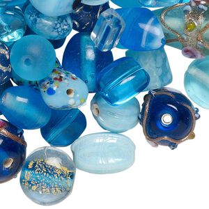 Bead mix, lampworked glass, turquoise blue with fancy finish, 7x4mm-14x11mm mixed shapes. Sold per pkg of 100-grams, approximately 60-100 beads.
