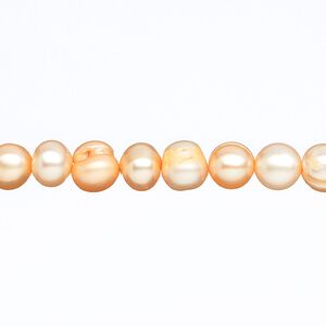 Pearl, cultured freshwater (dyed), apricot, 5-6mm semi-round, C grade, Mohs hardness 2-1/2 to 4. Sold per 16-inch strand.