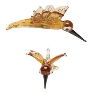 Focal, lampworked glass, translucent multicolored, 53x25mm 3D hummingbird. Sold individually.