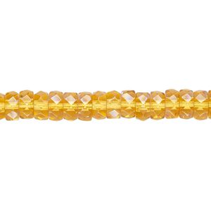 Bead, Czech fire-polished glass, honey AB, 6x3mm faceted rondelle. Sold per 15-1/2" to 16" strand.