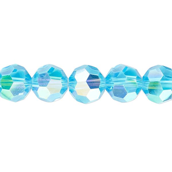 Bead 1pk 32 facets translucent turquoise blue AB, Celestial Crystal® 10mm round 15.5-16 inch image number 0