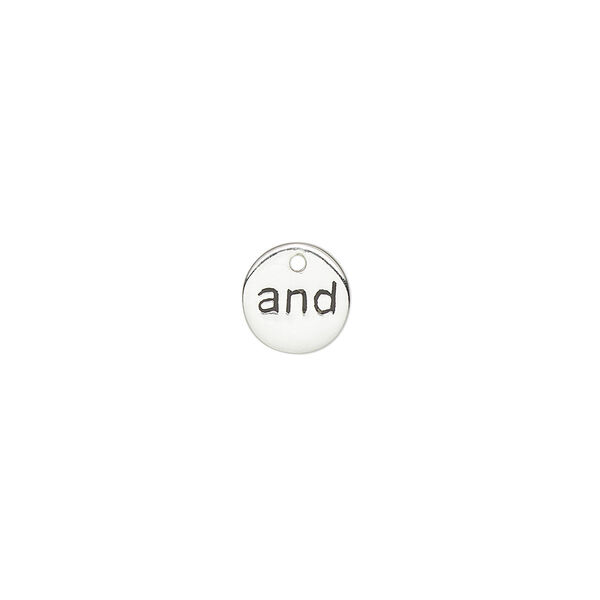 Drop, sterling silver and enamel, black, 8mm single-sided round with "and." Sold individually. image number 0