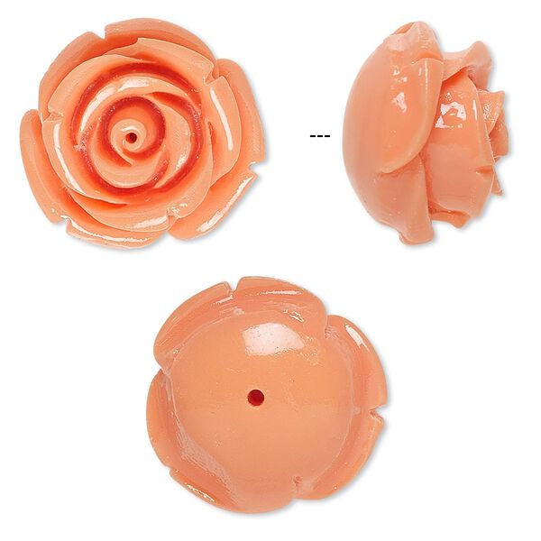 Bead, resin, light salmon pink, 19x19mm half-drilled rose. Sold per pkg of 2. image number 0