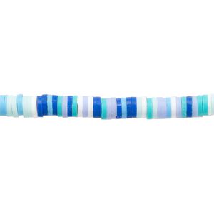 Bead, polymer clay, opaque multi-blue, 4x1mm heishi. Sold per pkg of (2) 16-inch strands.