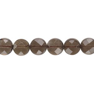 Smoky quartz 1pkg1, faceted flat round bead 15.5-16 inch 8mm