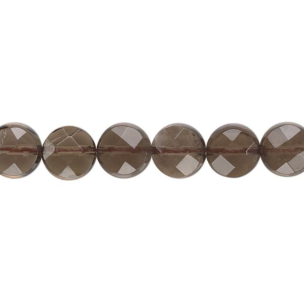 Smoky quartz 1pkg1, faceted flat round bead 15.5-16 inch 8mm image number 0