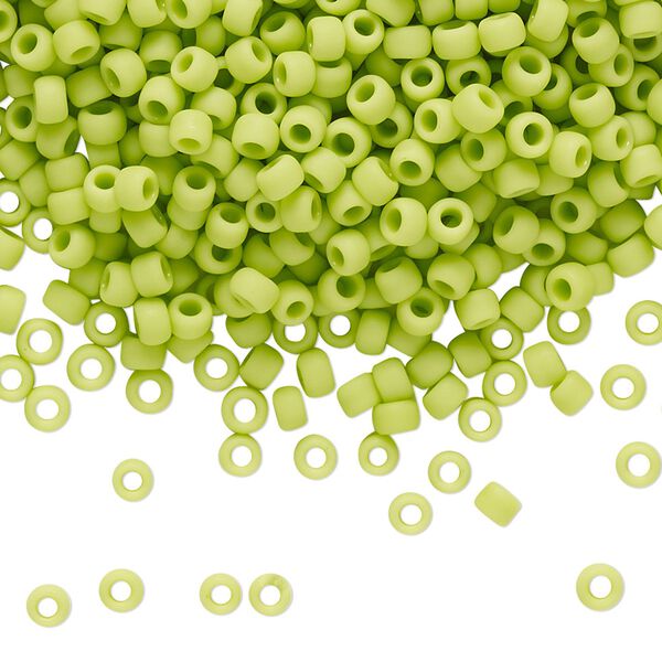 Seed bead, TOHO BEADS®, glass, pkg/7.5g, #8 round, opaque frosted sour apple (TR-08-44F). image number 0
