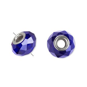 Bead 10pk 32 facets cobalt blue silver plate, Celestial Crystal® Dione® 14x9mm rondelle
