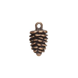 Charm, antique copper-finished "pewter" (zinc-based alloy), 16x10mm 3D pinecone. Sold per pkg of 4.