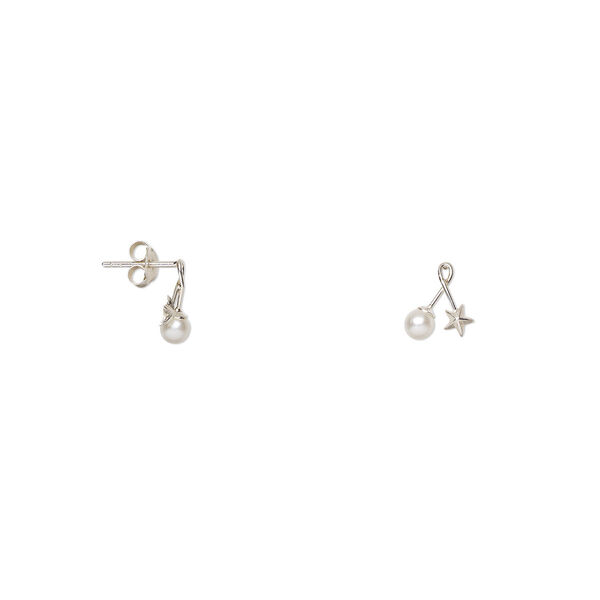 Earring, sterling silver and acrylic pearl, white, 10x6.5mm with star and post. Sold per pair. image number 0