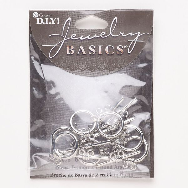 Clasp toggle 1pkg8, 17mm round, antique silver-finished brass 2-strand image number 0