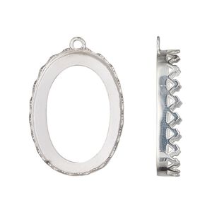 Drop, sterling silver, 26x19mm oval with triangle edge and open back with 25x18mm oval cabochon bezel setting. Sold individually.