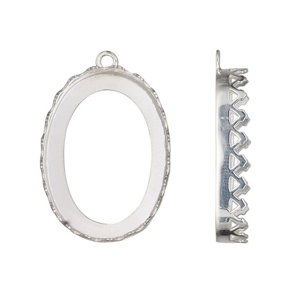 Drop, sterling silver, 26x19mm oval with triangle edge and open back with 25x18mm oval cabochon bezel setting. Sold individually. image number 0