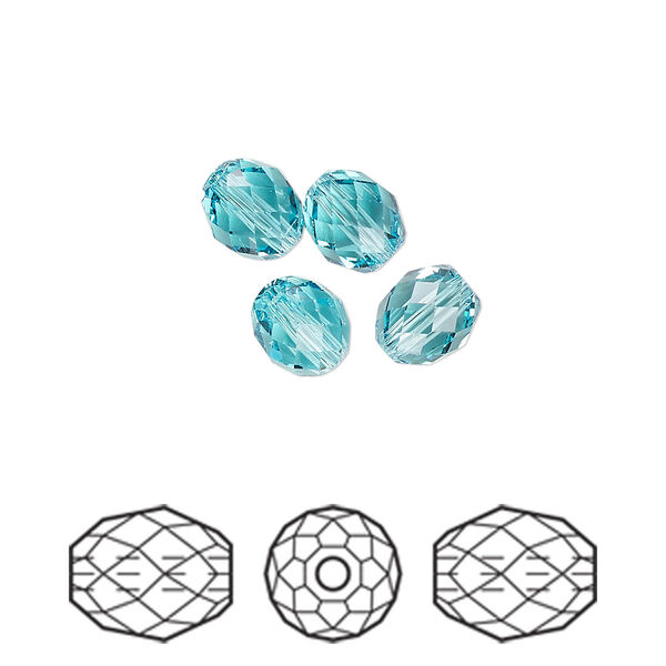 Bead 4pk light turquoise, Crystal Passions® 7x6mm olive briolette 5044 image number 0