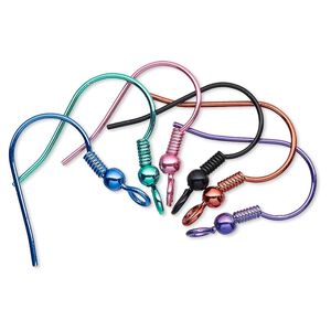 Ear wire fishhook assortment 1pkg12, 19mm / 3mm ball / 4mm coil / open loop, 21 gauge brass / electro-coated assorted colors 6 pair
