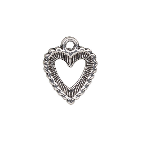 Charm, antique silver-finished "pewter" (zinc-based alloy), 15x14mm single-sided open beaded heart. Sold per pkg of 20. image number 0