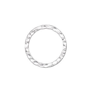 Component, silver-plated steel, 20mm double-sided hammered open round. Sold per pkg of 10.