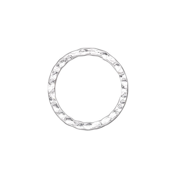 Component, silver-plated steel, 20mm double-sided hammered open round. Sold per pkg of 10. image number 0