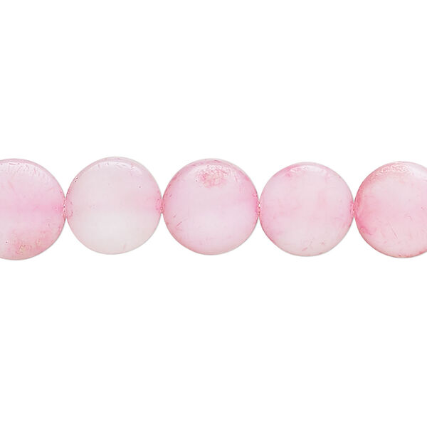 Mother-of-pearl shell 1pkg1, puffed flat round bead 15 inch pink 9-11mm image number 0