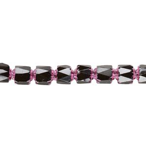 Bead, Czech glass, opaque jet and metallic pink, 6mm round cathedral. Sold per 15-1/2" to 16" strand.