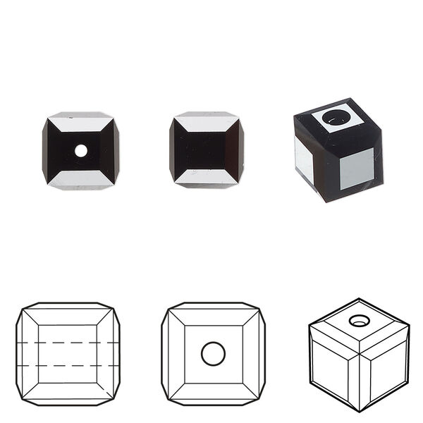 Bead 96pk jet, Swarovski® 8mm cube 5601 image number 0