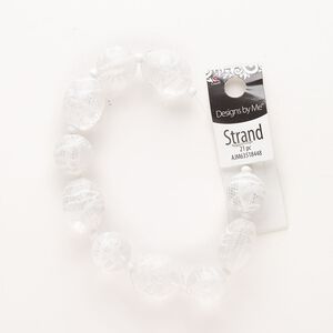 Bead assortment, acrylic, pkg/10, 17.5mm round and 24.5x19mm faceted puffed oval with lattice and line design, opaque and transparent clear and white.