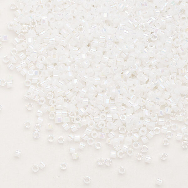 Seed bead, Delica®, glass, pkg/7.5g, #11 round, opaque rainbow white pearl (DB-0202). image number 0