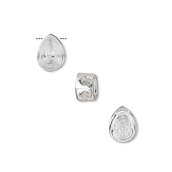 Pendant, Almost Instant Jewelry®, slide, silver-plated "pewter" (zinc-based alloy), 10x7.5mm single-sided teardrop with 8x6mm pear setting. Sold individually. image number 0