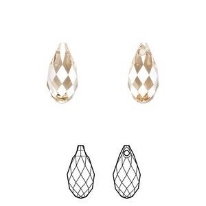 Briolette 2pk crystal golden shadow, Crystal Passions® 13x6.5mm pendant drop 6010