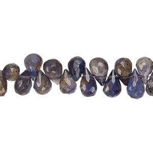 Iolite 1pkg1, hand-cut top-drilled faceted teardrop bead 8 inch 7x5mm-9x6mm
