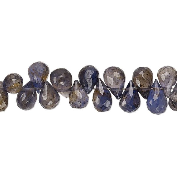 Iolite 1pkg1, hand-cut top-drilled faceted teardrop bead 8 inch 7x5mm-9x6mm image number 0