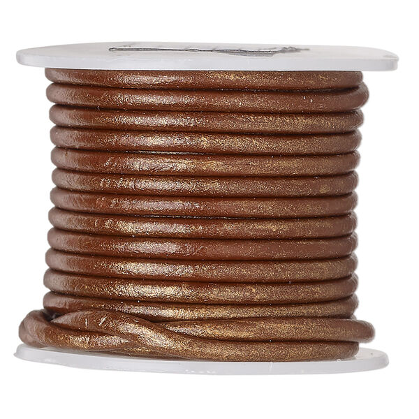 Cord, leather (coated), metallic copper, 2mm. Sold per 25-yard spool. image number 0