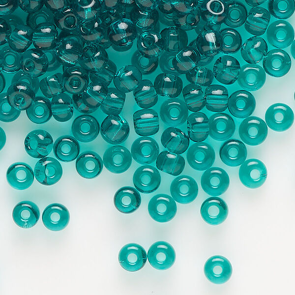 Seed bead, Preciosa Ornela, glass, transparent teal, #6 rocaille. Sold per 50-gram pkg. image number 0
