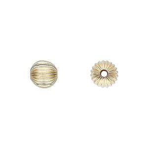 Bead, 14Kt gold-filled, 8mm corrugated round. Sold per pkg of 20.
