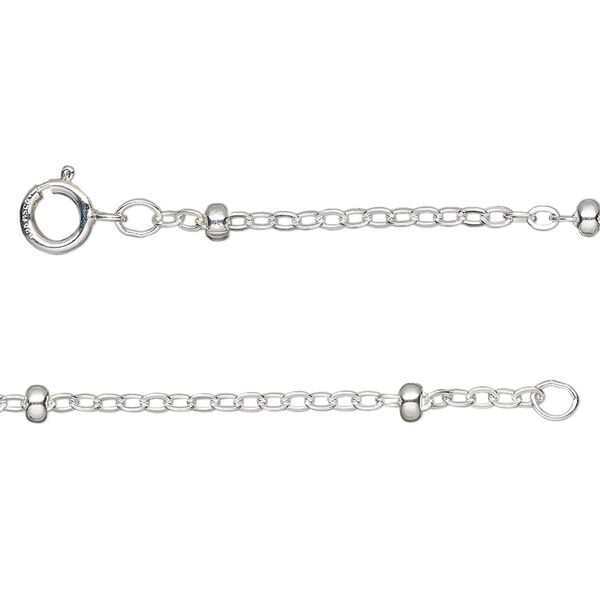 Chain, sterling silver, 1.8mm flat cable and 3x1.5mm rondelle, 20 inches with springring clasp. Sold individually. image number 0