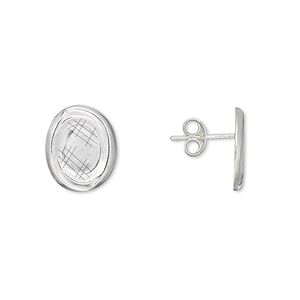 Earstud 1pkg2 sterling silver, 12x10mm oval / 8x6mm oval glue-in cab setting / earnuts, 1 pair