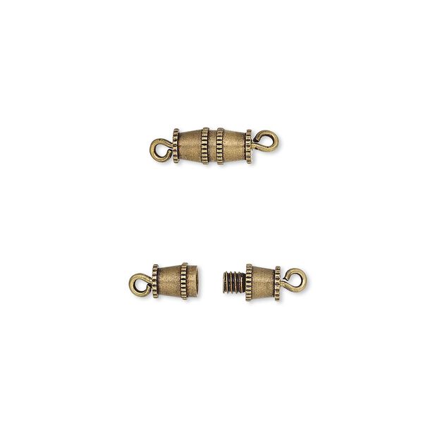 Clasp, barrel, antique gold-plated brass, 8x4mm. Sold per pkg of 10. image number 0