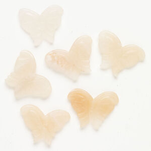 Peach quartz 1pkg6, carved butterfly bead natural light 29x24mm-36x24mm