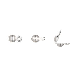 Bead tip, silver-plated brass, 6.5x3.5mm bottom clamp-on with closed loop. Sold per pkg of 500.