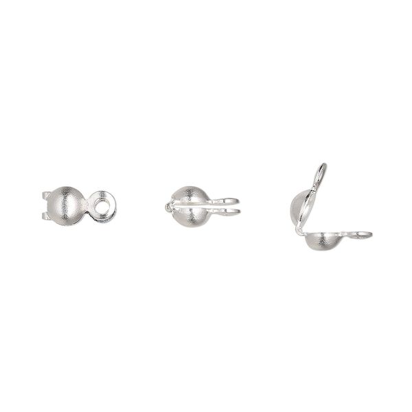 Bead tip, silver-plated brass, 6.5x3.5mm bottom clamp-on with closed loop. Sold per pkg of 500. image number 0