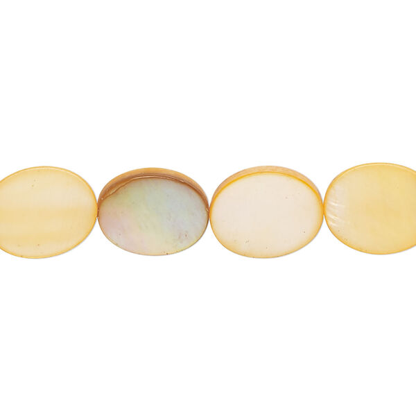 Mother-of-pearl shell 1pkg1, flat oval bead 15 inch light orange 12x10mm image number 0