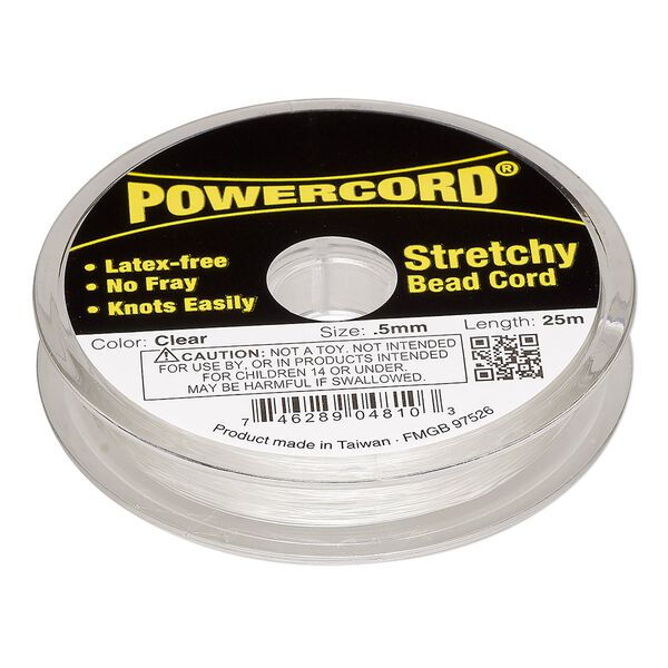 Cord, Powercord®, elastic, clear, 0.5mm, 4-pound test. Sold per 25-meter spool. image number 0