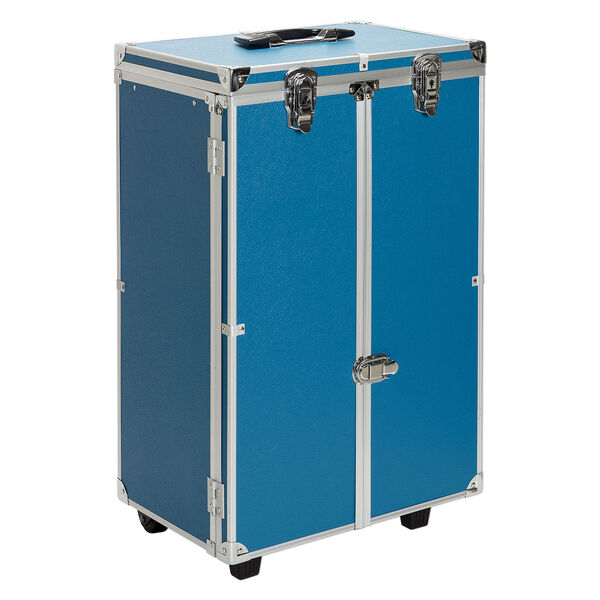 Display case, aluminum with PVC surface finish, silver and blue, 24 x 15 x 10-1/4 inches with 10 pull-out drawers, adjustable pop-up handle and wheels. Sold individually. image number 0
